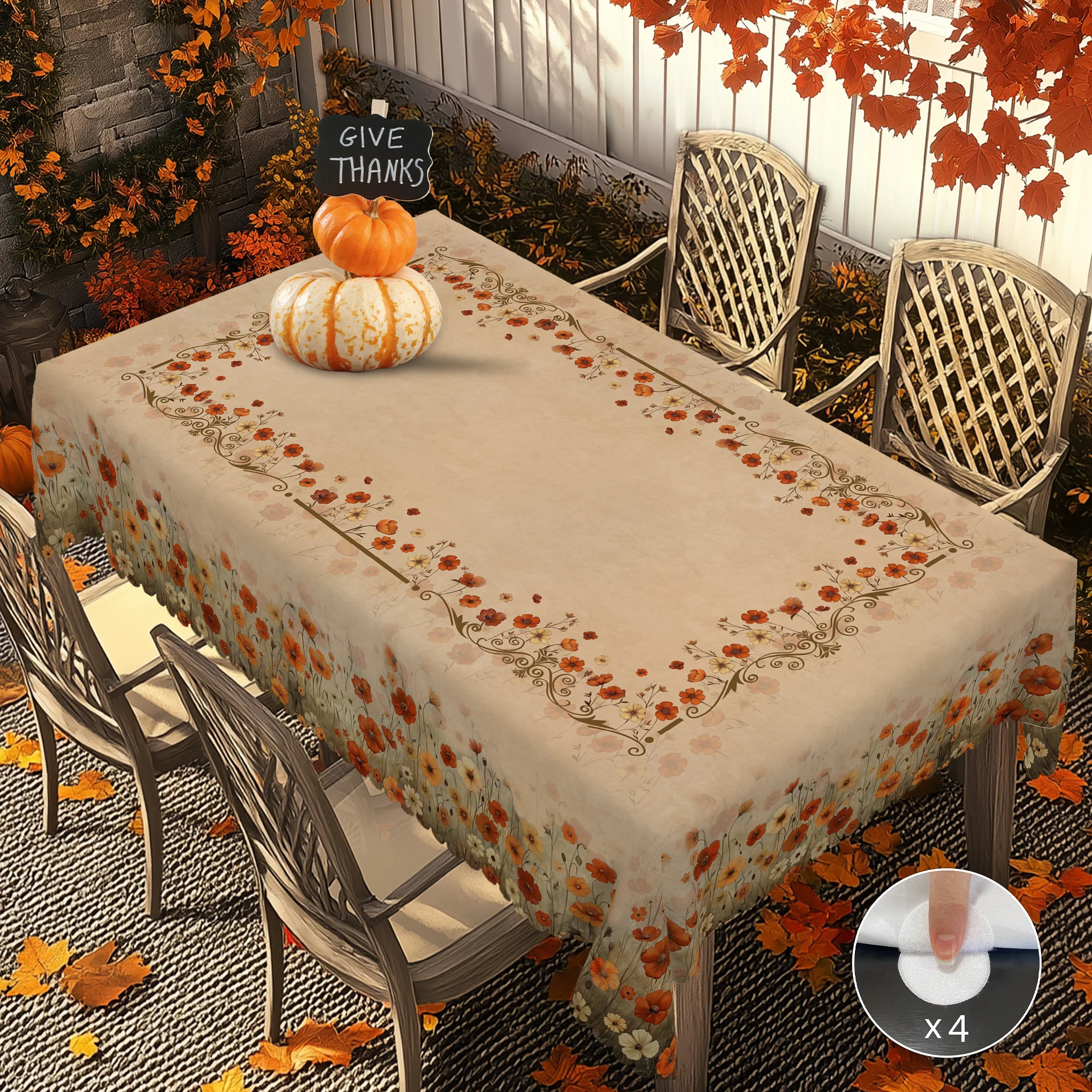 1-teilige Tischdecke mit Blumenmuster im Herbstmotiv, 4 Tischdecken, rechteckige und runde Tischdecken für das Herbstmotiv, Kantenprägeverfahren, geeignet für Heimküchentischdecken während der