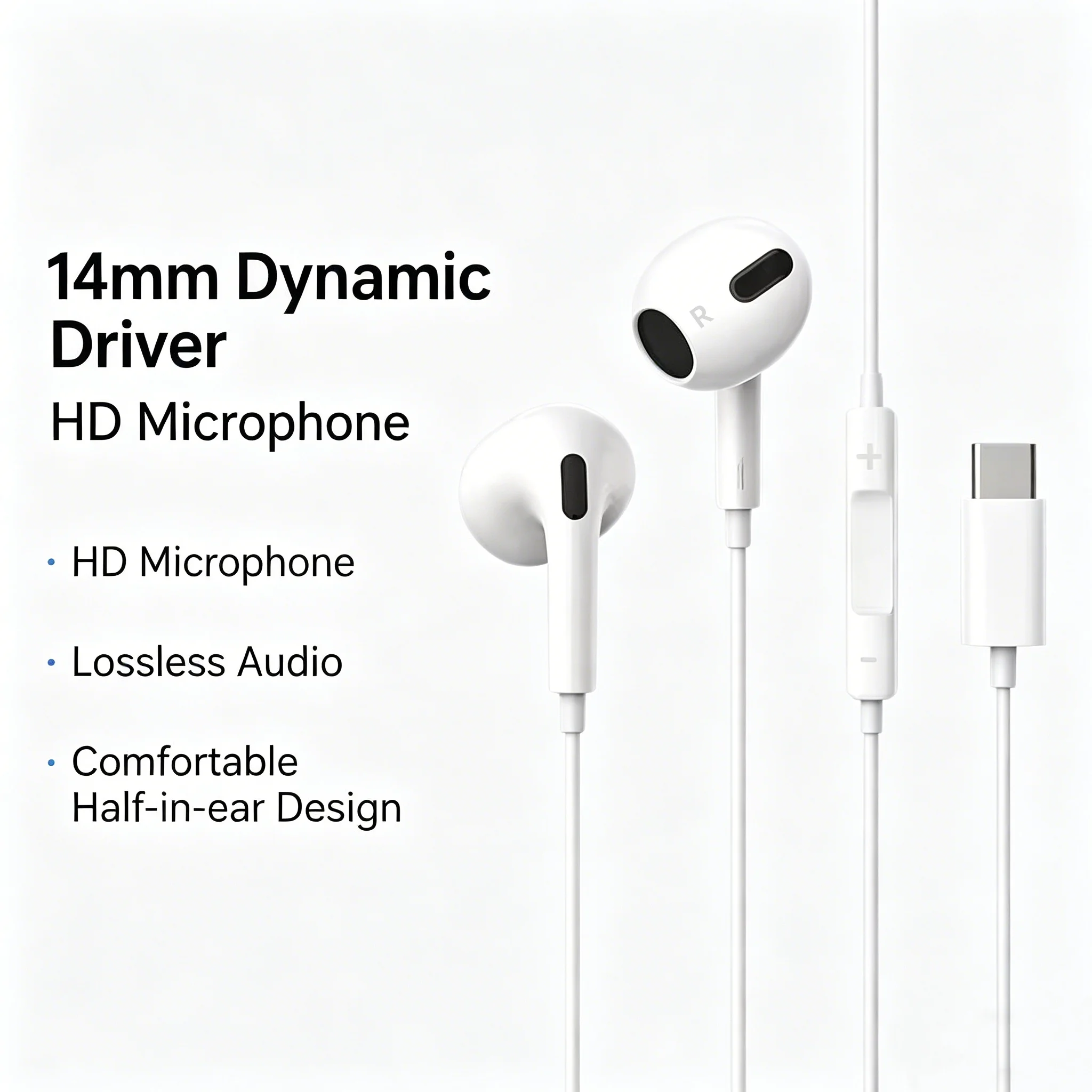 Earphones Wired Earbuds with Mic in line Control Type-C Headphones for Phone PC Laptop Gaming Karaoke