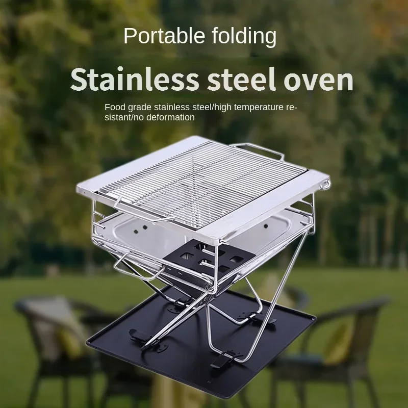 Stainless Steel Portable Folding Charcoal BBQ Outdoor Barbecue Grill Multi‑purpose Cooking Tools for Camping Picnic Backyard