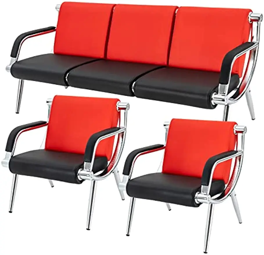 PU Office Reception Chair Executive Side Waiting Room Visitor Guest Sofa Waiting Room Seat Bench Seat Red