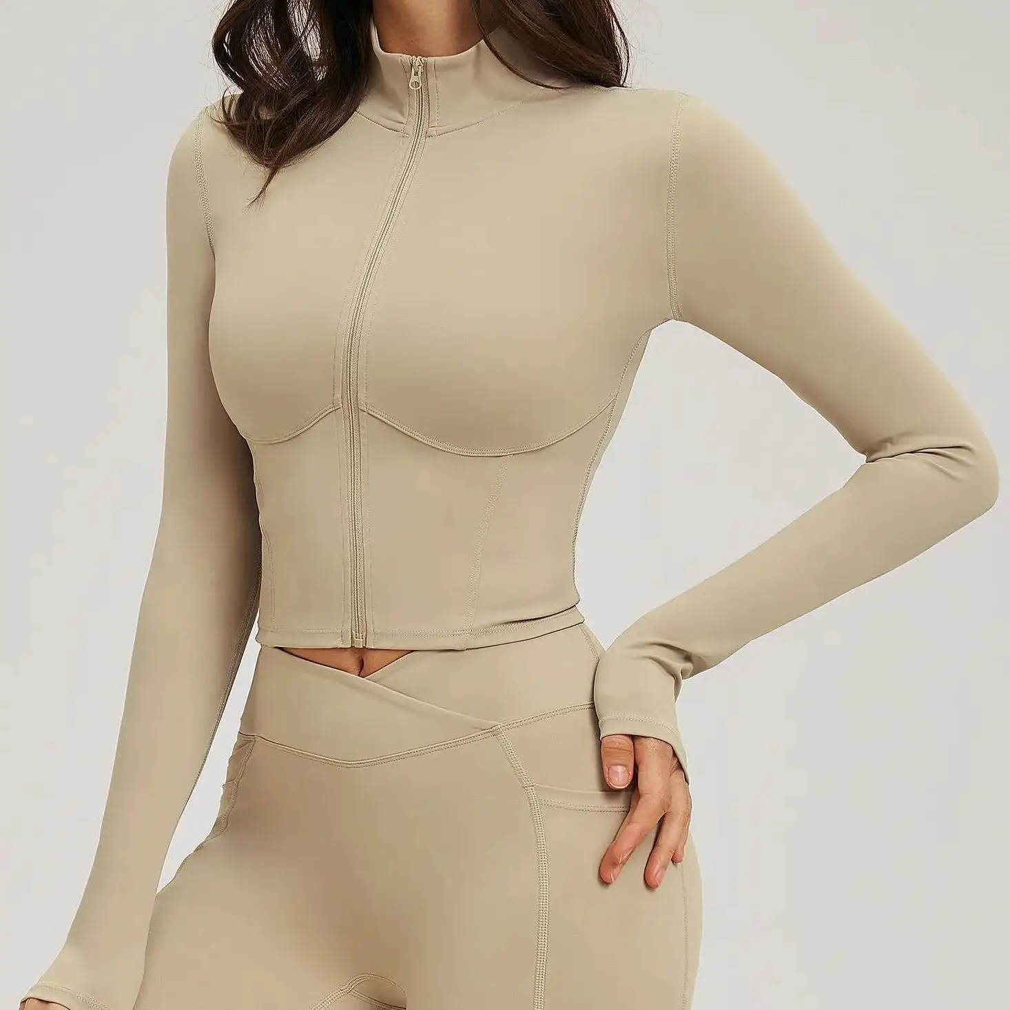 

Спортивная куртка для йоги Ningyu для женщин, с воротником-стойкой, на молнии, облегающая, модная, для бега на открытом воздухе, фитнеса, повседневная