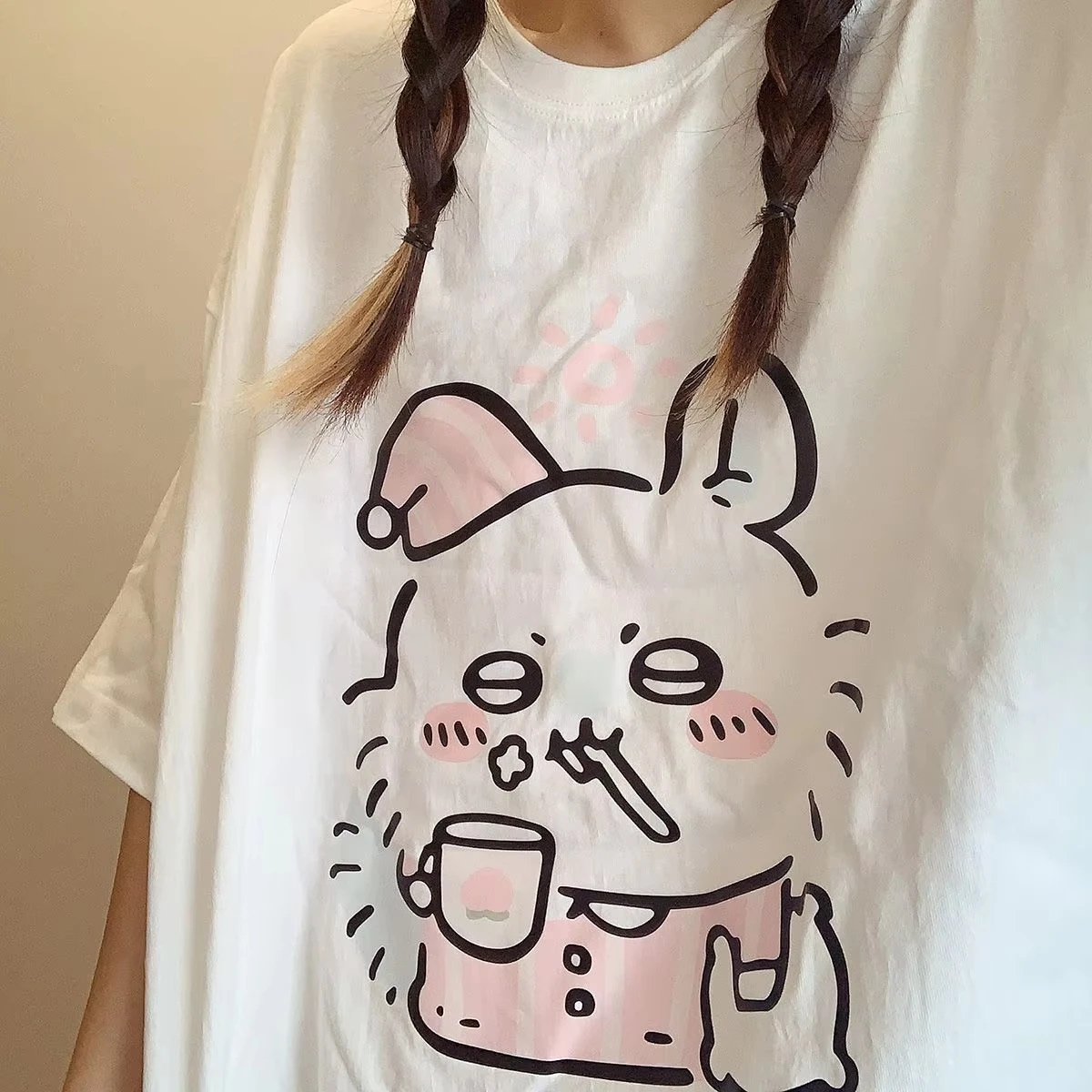 Chiikawa Momonga Round Neck Pajamas, Summer T-shirts for Men and Women, Short in Summer, Can Be Worn Outside