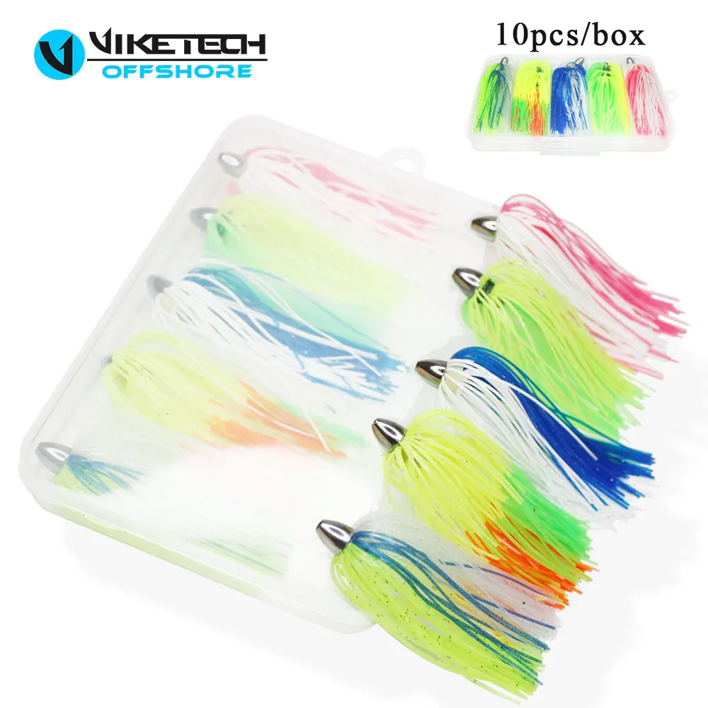 

10 шт., 2,5 дюйма, приманка с хромированной головкой из твердой латуни и мягкой силиконовой юбкой, юбка для приманки Kingfish Duster, идеальная морская приманка