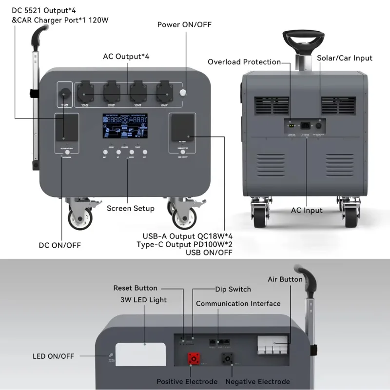 Оптовая цена 5 кВтч 10 кВт колеса портативная электростанция аккумулятор ESS солнечная энергия домашняя система хранения энергии