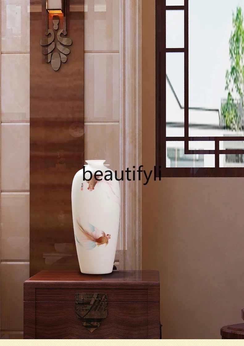 

New Chinese ice-condensed jade pile gold ceramics leisurely vase living room wine cabinet study decoration