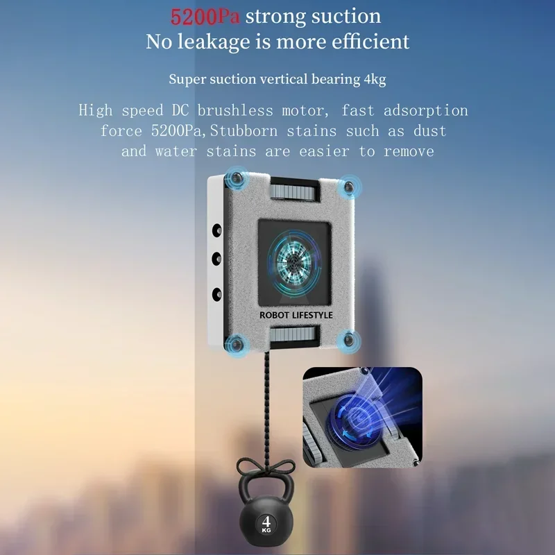 2026 Robot lavavetri robot lavavetri per la pulizia delle finestre in vetro RL528 grande serbatoio dell'acqua da 100 ml, sei getti d'acqua, forte aspirazione 5200 Pa