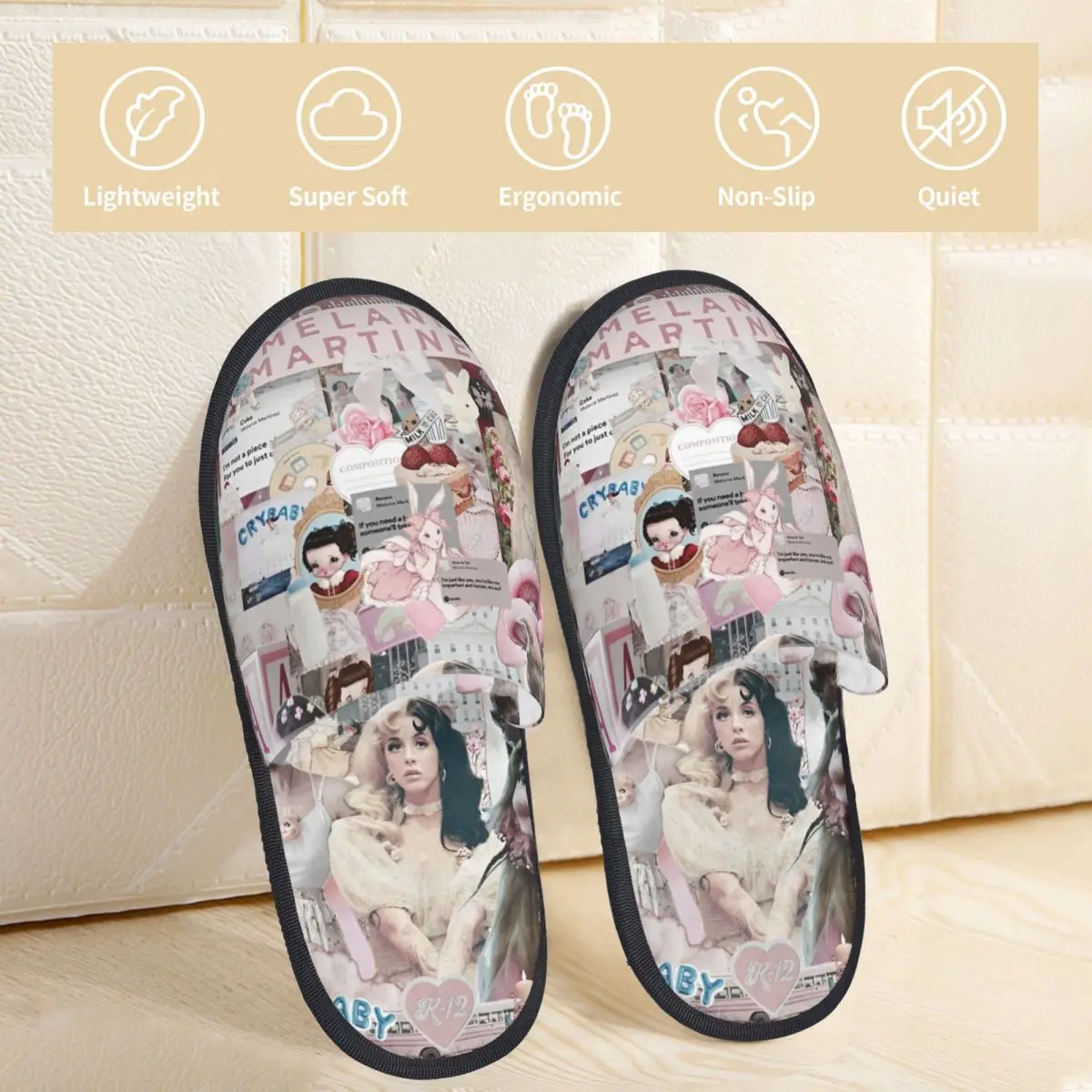 Melanie Martinez Pattern House Slippers Bedroom Music Singer Soft Household Fur Slippers Slides Anti Slip