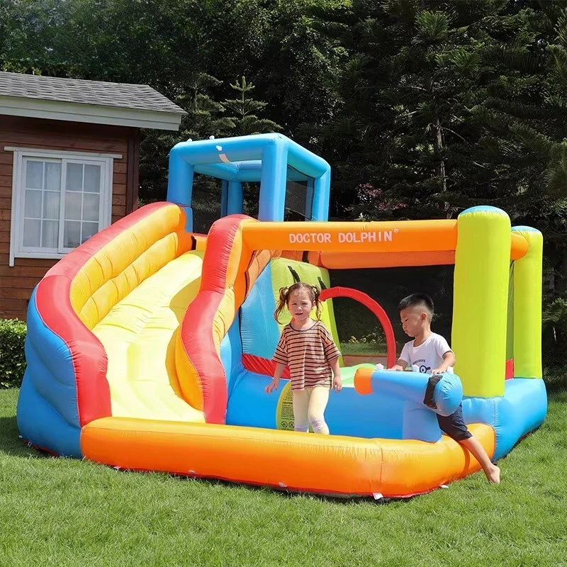 Doutor golfinho castelo inflável das crianças cama de salto casa castelo impertinente interior pequeno slide casa brinquedo de cama de salto