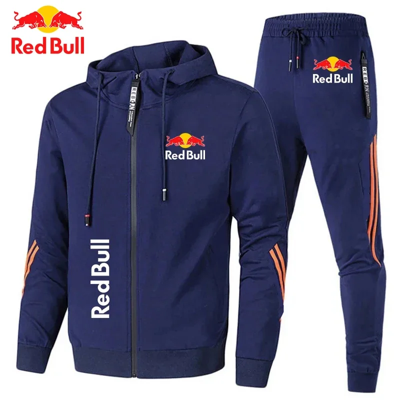 2025Red Bull Logo Felpa con cappuccio da uomo Set 2 pezzi New Red Bull Giacca stampata Moda uomo Casual Semplice Felpa con cappuccio Stormtrooper Cappotto Rosso