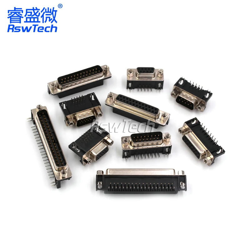 DR9/15/25/37 DB male/female solder board plug-in 90 degree bent pin/pin serial port VGA socket