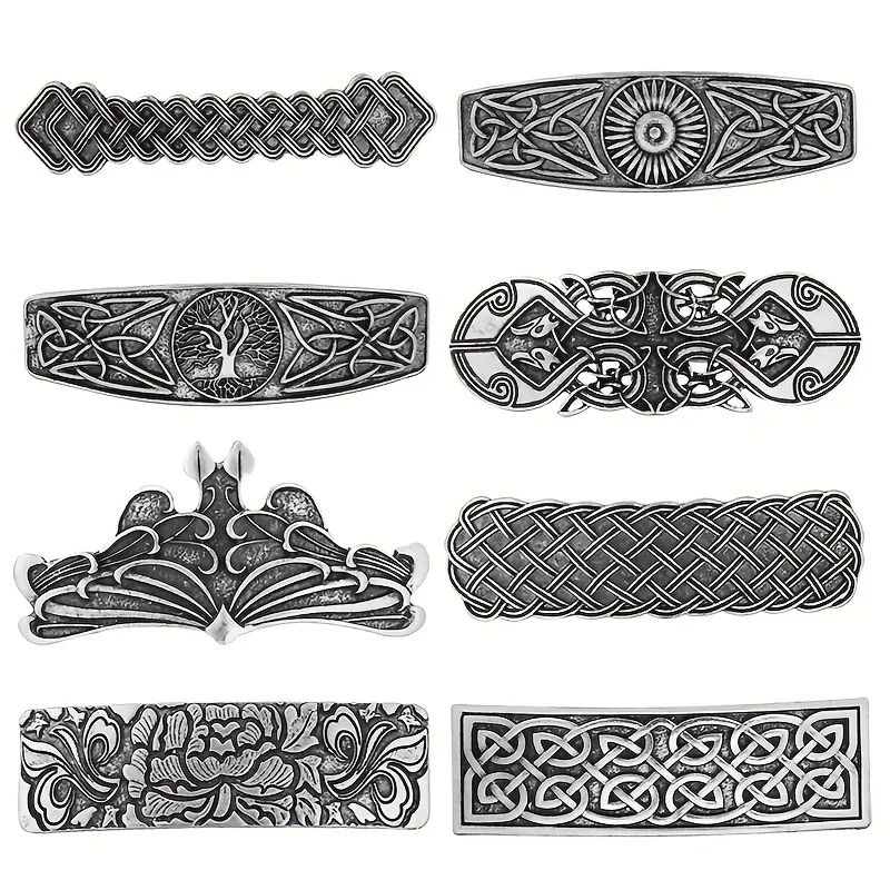 1pc Vintage Silvery Hair Clip Viking Style Barrette Back Head Hair Clip Irish Symbol Pattern Hair Clip Women's Hair Accessories