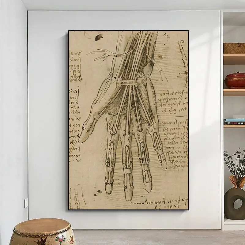 Leonardo Da Vinci Manuscript Vitruvian Man DIY Poster Kraft Paper Sticker DIY Room Bar Cafe Home Decor