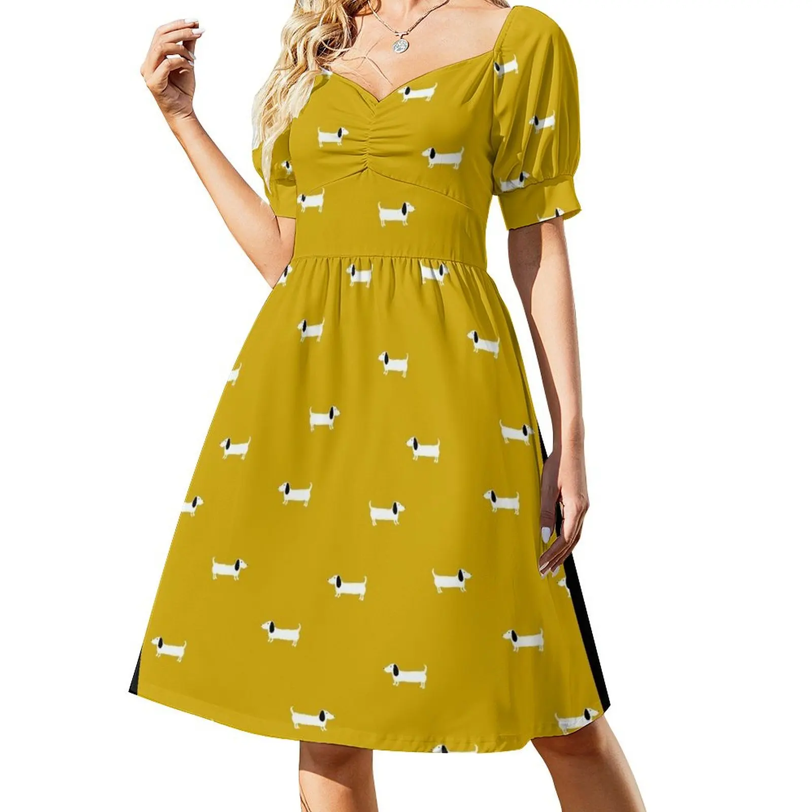 

Dog dachshund pattern Short Sleeved Dress women's clothing korea stylish women's summer dress 2025 Dress