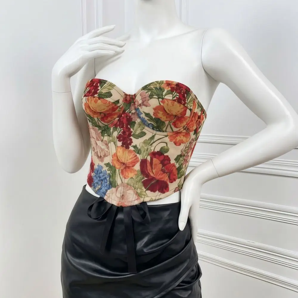 Gestütztes florales Bügelkorsett, schulterfrei, mehrfarbig, Damen-Shapewear, bauchformend, Jacquard, trägerloses Korsett-Top