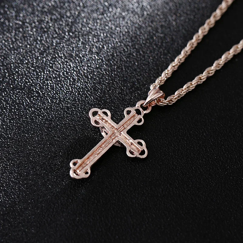 Shamty Classic Design Rose Gold Color Cross Necklace Christianity Jewelry Jesus Of Nazareth Rose Gold Cross Charm Orthodox