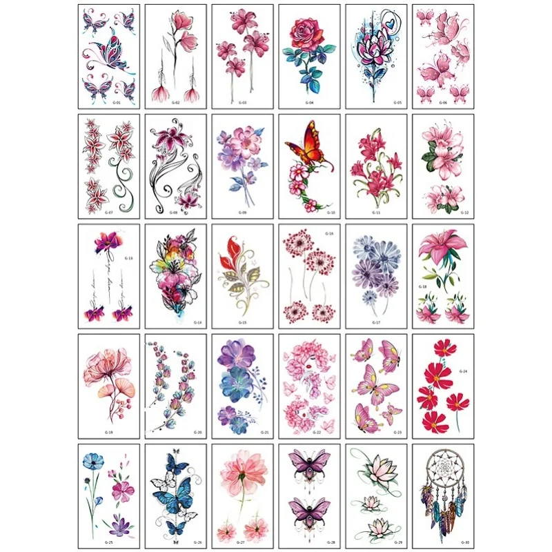 30pcs/lot Fake Tattoo Temporary Stickers Waterproof Dreamcatcher Butterfly Flower Ephemeral Tattoos for Women Summer Party Gifts