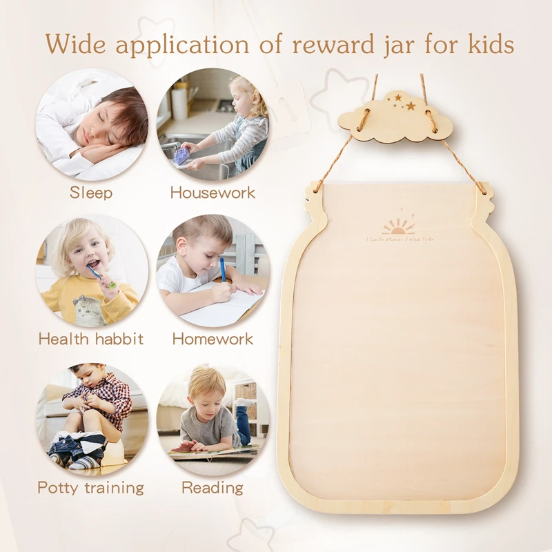 Kids Wooden Reward Jar Personalized Educational Toy Help Baby Develop Good Habits Reward Record Bottle Star Doughnut Slices Gift