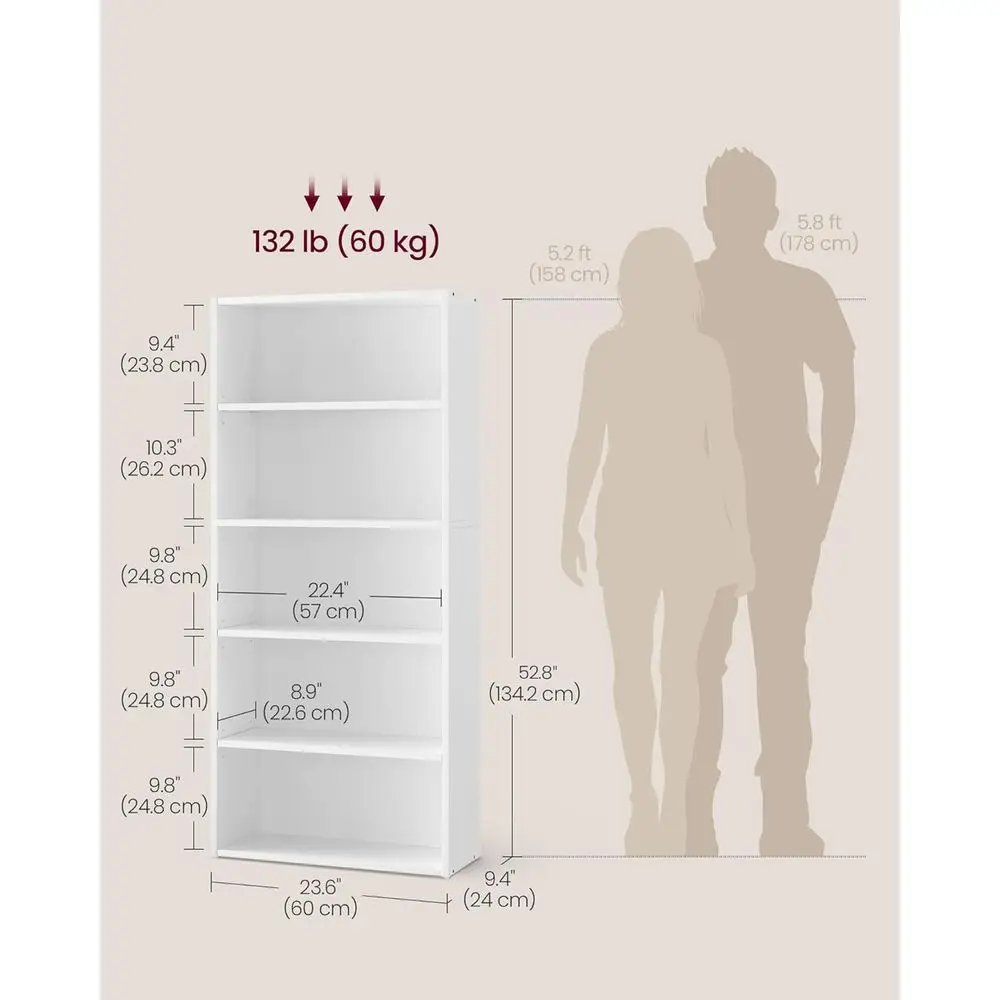 خزانة كتب مفتوحة بخمسة أرفف، 9.4x23.6x52.8، أبيض سحابي، للمنزل/المكتب، ULBC165T14