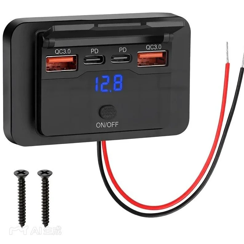 Car Charger Socket Adapter with Independent Power Switch 4-Port QC3.0 Fast USB Charging Outlet for Drivers