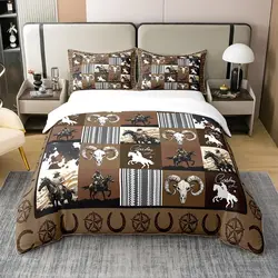 Western Cowboy Print Bedding Duvet Cover Set Full Size Bedding Set for Kids Boys Girls Comforter Cover Set Bedroom Bedclothes