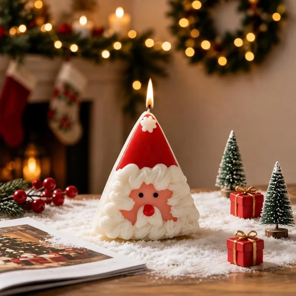 Round/Triangular Shape Christmas Candle Mold Non-Stick Farmhouse Silicone Candle Mold Easy Release Whipped-Cream Texture