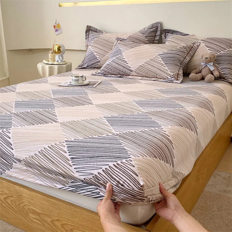 Sábana Ajustable de Algodón Puro Cepillado, Gruesa, para Cama Individual con Elástico, Sábana Individual, Ropa de Cama de Algodón para Cama Queen y King