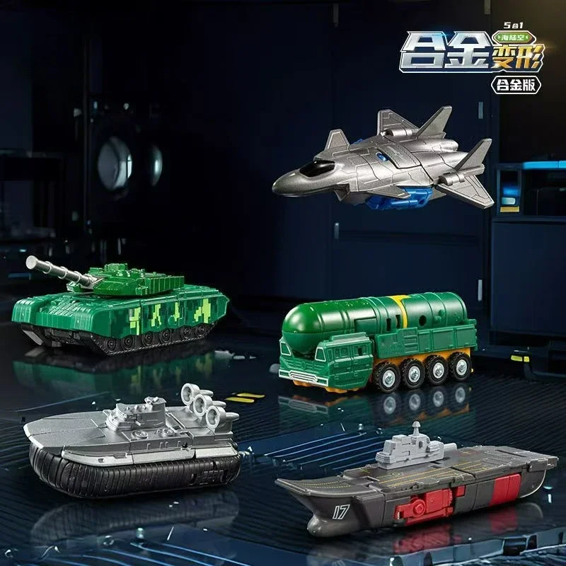 5-in-1-Legierung Transformation Roboter-Militärpanzer Flugzeug Kriegsschiff kombiniertes STEM-Spielzeug für Jungen, Original-Actionfigur zum Sammeln, Geschenk
