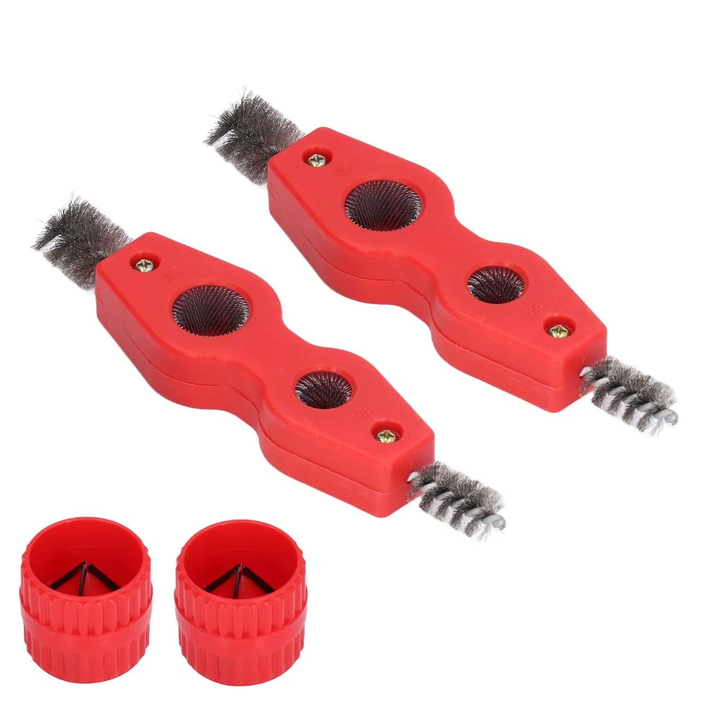 4PCS for 1/2 in and 3/4 in Pipes Copper Pipe Cleaner and Reamer Set Copper Tubing Brush Red 4 in 1 Tubing Brush with Wire Brush