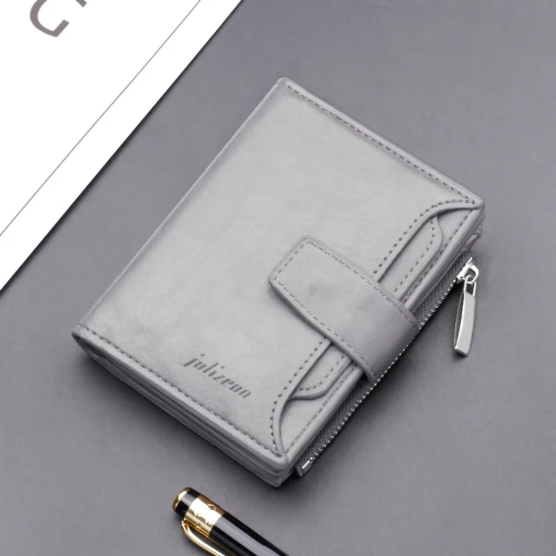 Men\'s Short 15 Card Slot Buckle Wallet PU Leather Folding Purse Fashion Matching Man Business Zero Zipper Wallet New 2022