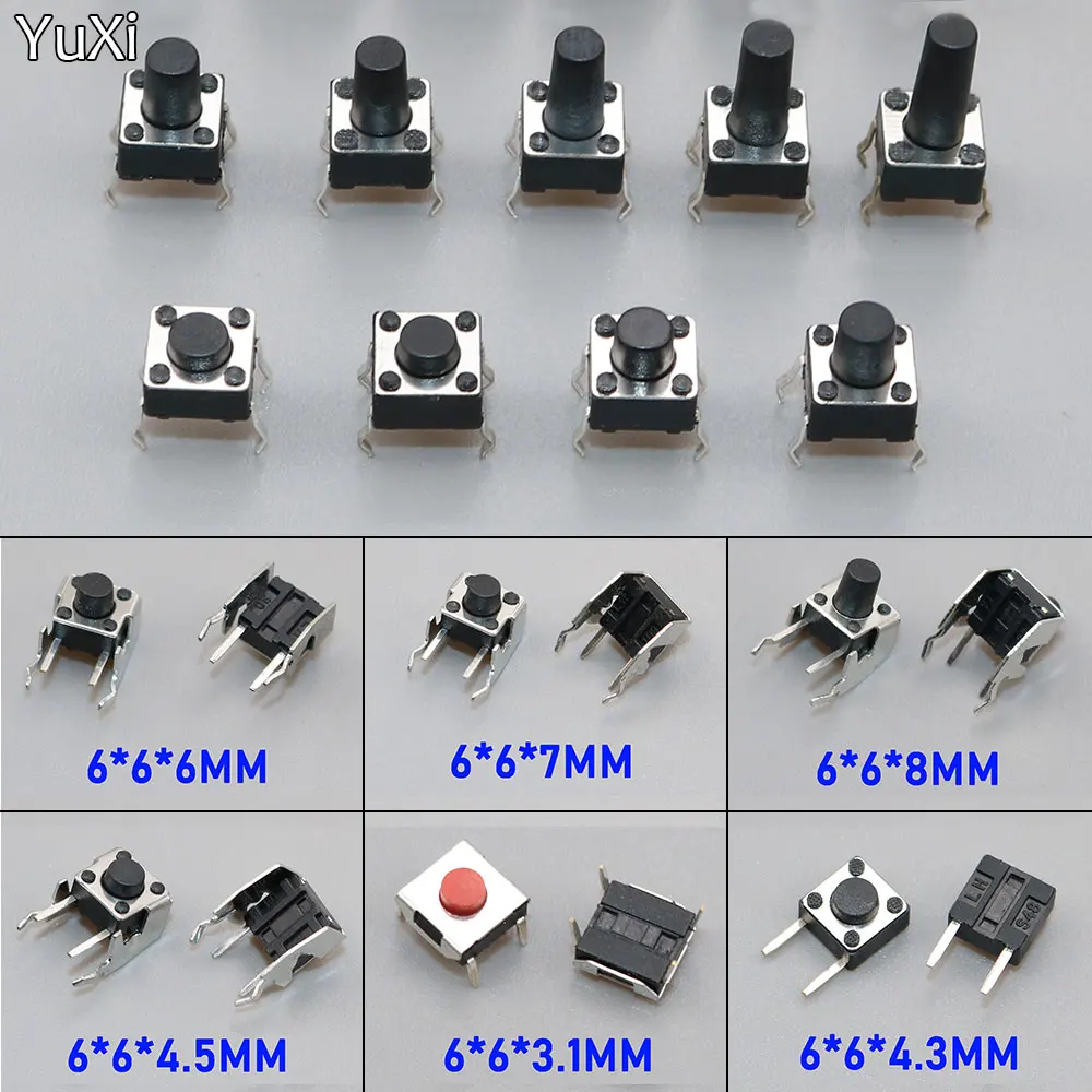 20Pcs 6x6 PCB Momentary Tactile Tact Push Button 4-Pin Self-reset Switch Right Angle With stent 6*6*4.3/4.5/5/6/7/8/9/10/11mm