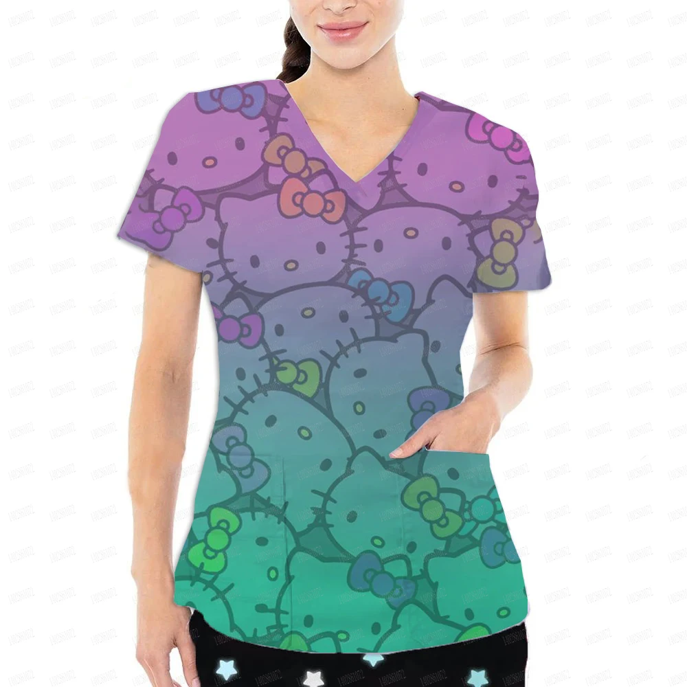 New frosted top medical uniform frosted top with pockets Hello Kitty nurse uniform doctor surgical uniform beauty salon work uni