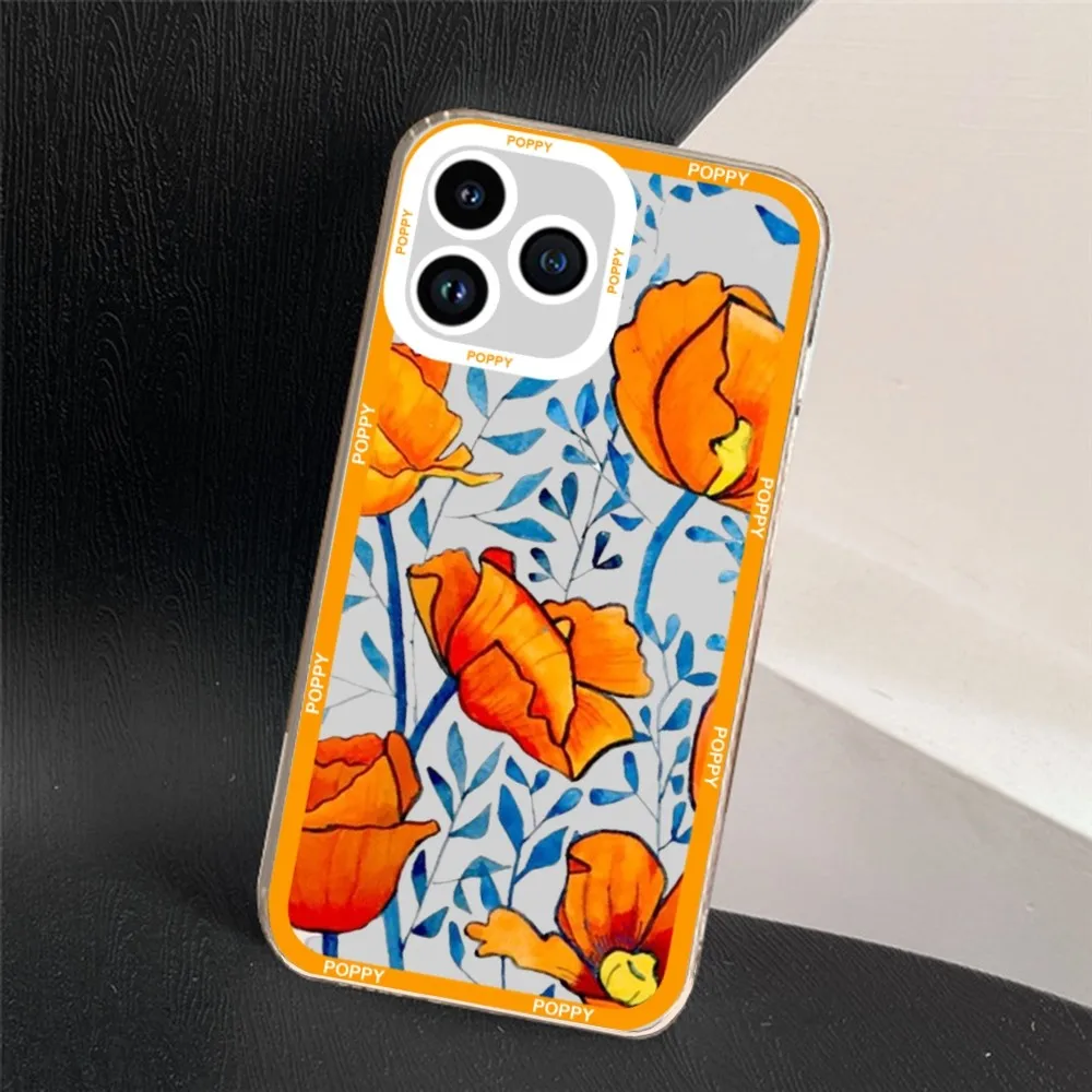 Poppies Art Flowers Phone Case For iPhone 11 12 Mini 13 14 15 Pro Max Transparent Shell image 2