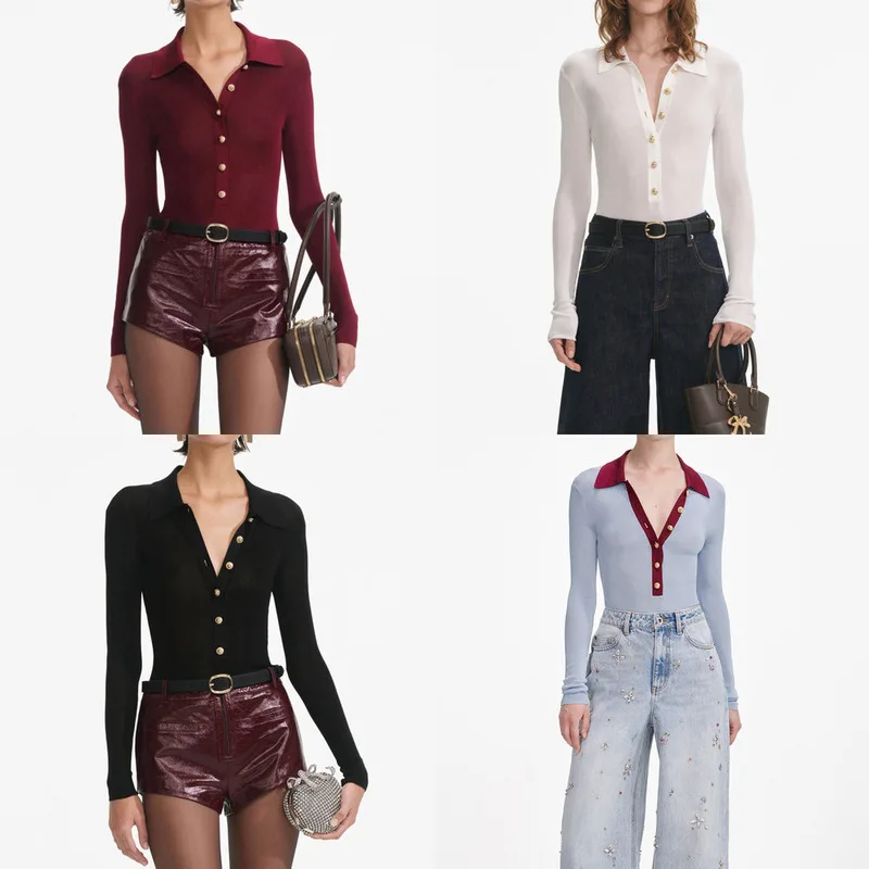 

CHUJIE 2025 Вязаный топ-боди ранней осени — французский ретро-стиль, облегающий укороченный дизайн, вырез с лацканами, элегантный и шикарный