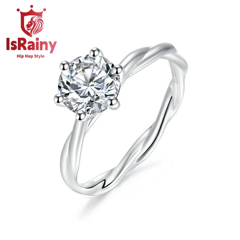 

IsRainy Hip Hop Rock Solid 100%925 Sterling Silver Real GRA Moissanite Diamonds Rings Round Engagement Anniversary Fine Jewelry