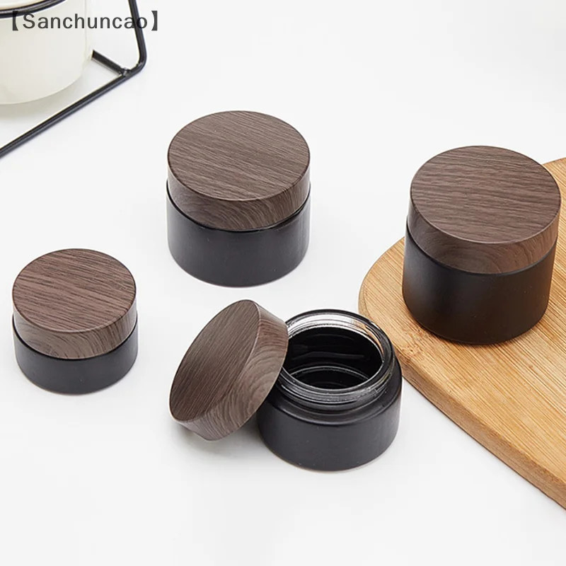 Sanṁ Coperchio Barattoli vuoti Barattolo di crema di vetro nero Contenitore cosmetico Bottiglia di vetro da 10/30/60g Contenitore per trucco Barattoli cosmetici da viaggio