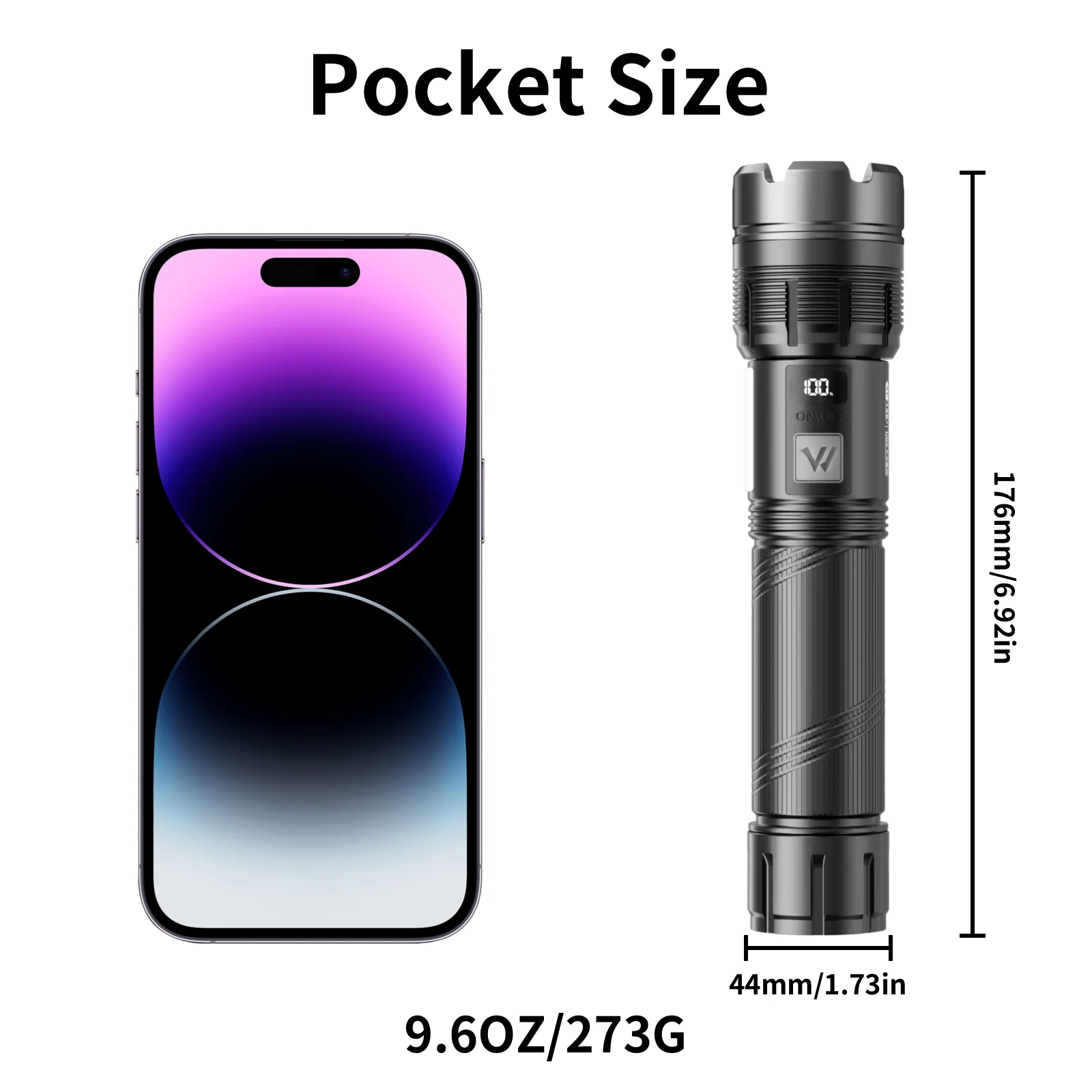 WARSUN XF126 Rechargeable Aluminum Flashlight, Zoomable，Dual Light Source with 8 Lighting Modes，Digital Battery Display