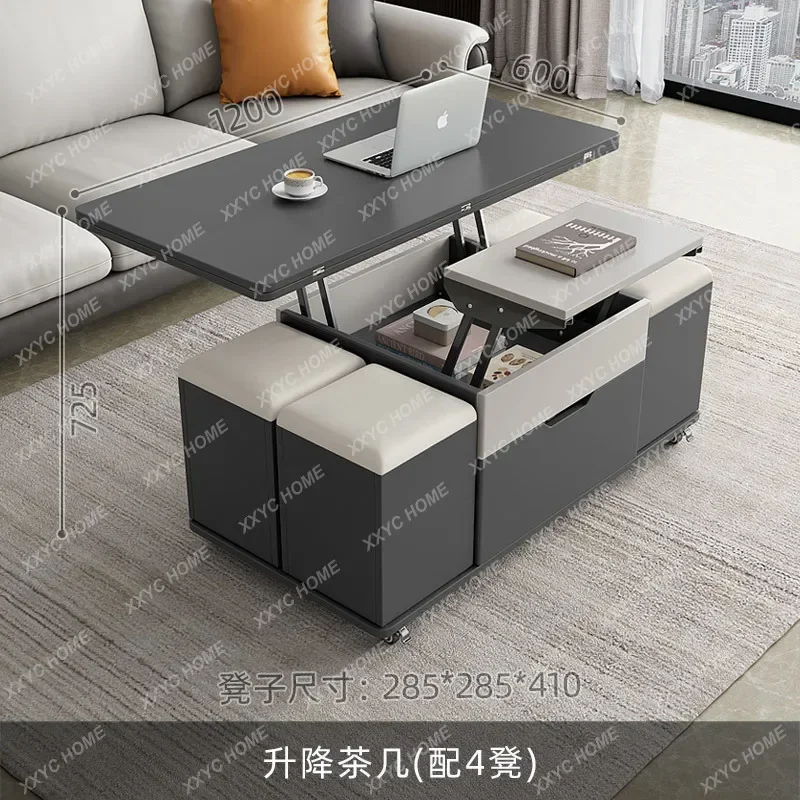 Small Apartment Tea Simple Home Dining Table Lifting Integrated Tea Table Living Room Storage Table