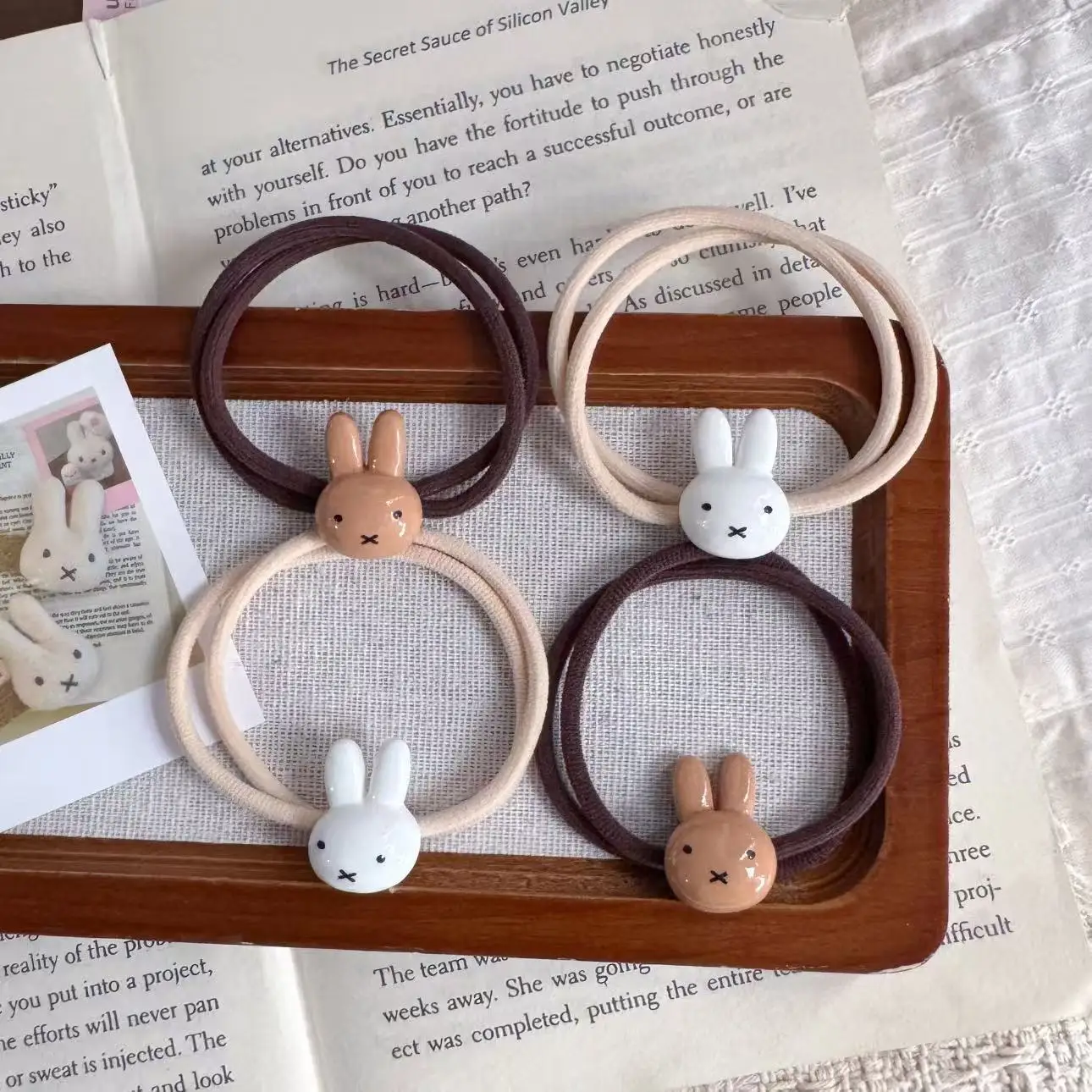 Cute Miffy Bunny Elastic Hair Ties Cartoon Rabbit Bead Decor Hair Bands Kawaii Soft Ponytail Holder Hair Accessories Girls Daily