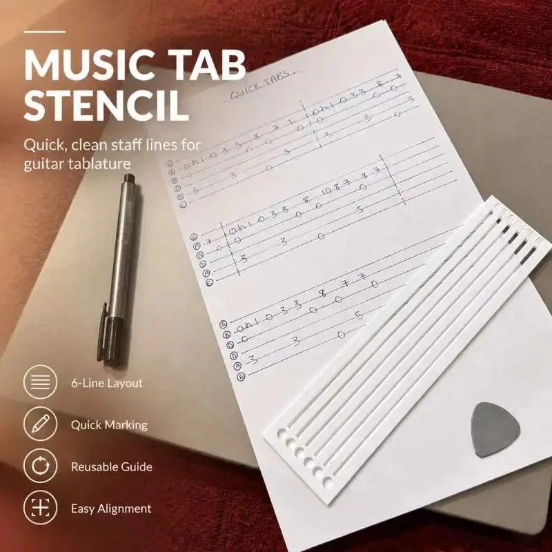Guitar Tab Template Stencil Sheet Music Staff Paper Quick Writing Tool for Songwriters