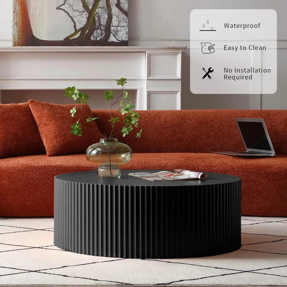 Round Coffee Table, 35.43" Modern Minimalist Center Table Tea Table with Relief Design for Living Room Apartment Small Space