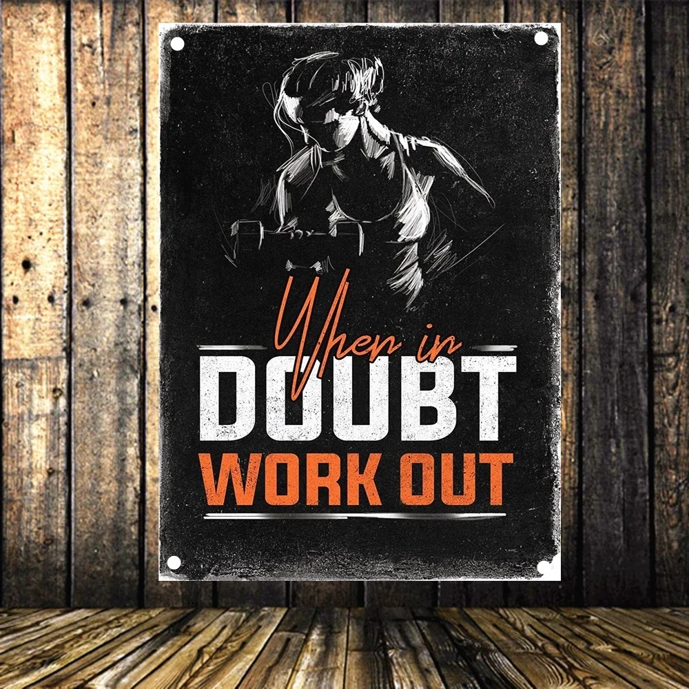 DOUBT WORK OUT Exercise Fitness Banners Flag 4 Gromments in Corners Bodybuilding Inspirational Posters Tapestry Gym Wall Decor