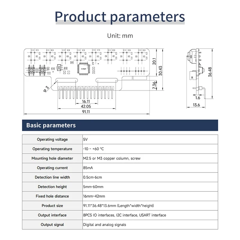 

JABS-2PCS 8-канальный высокоточный электронный модуль датчика слежения инфракрасной линии с поддержкой автоматической калибровки B