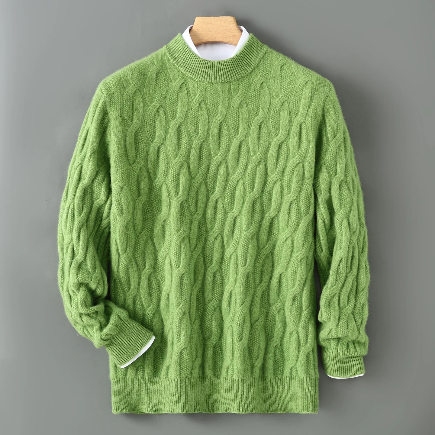 

100% Merino Wool Knit Pullover Autumn Winter Men's Half High Neck Thicken Sweater Fashion Loose Wool Shirt High-End Warm Tops