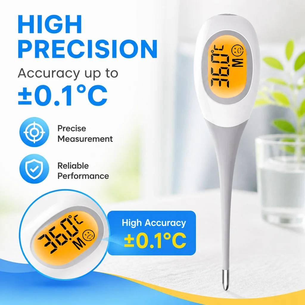 AiQUE 2pcs Fast Body Thermometer 3 Color Backfit LCD Screen Soft Probe Fever Waterproof Oral Underarm Temperature Child Adult
