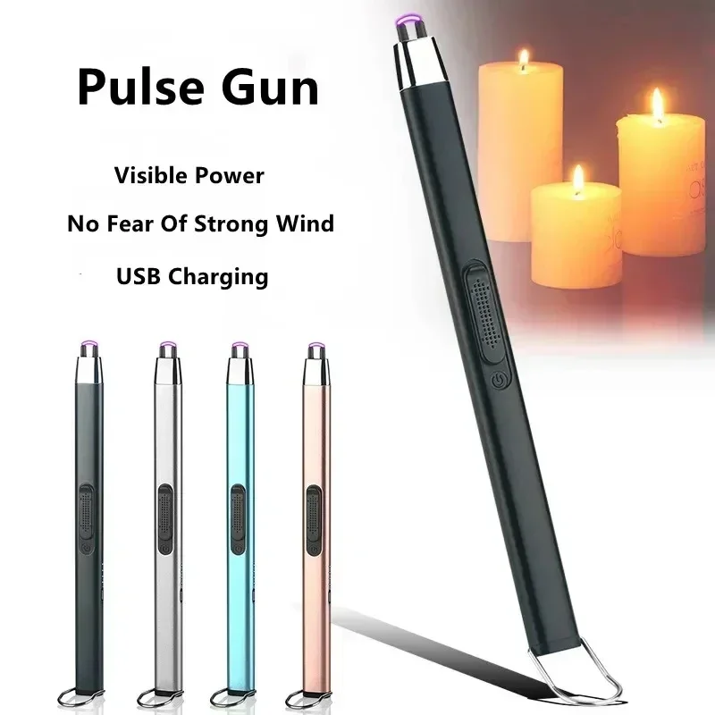 

New Metal Pen Hook Arc Igniter C-type Charging Outdoor Windproof Kitchen Candle Barbecue Battery Display Pulse Lighter