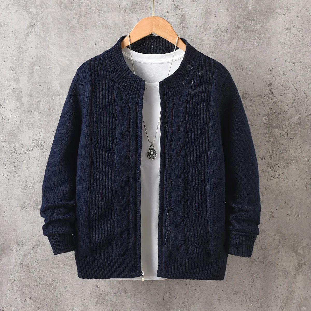 Boys' cardigan long sleeve knitting sweater Fried Dough Twists casual coat is suitable for campus daily autumn and winter