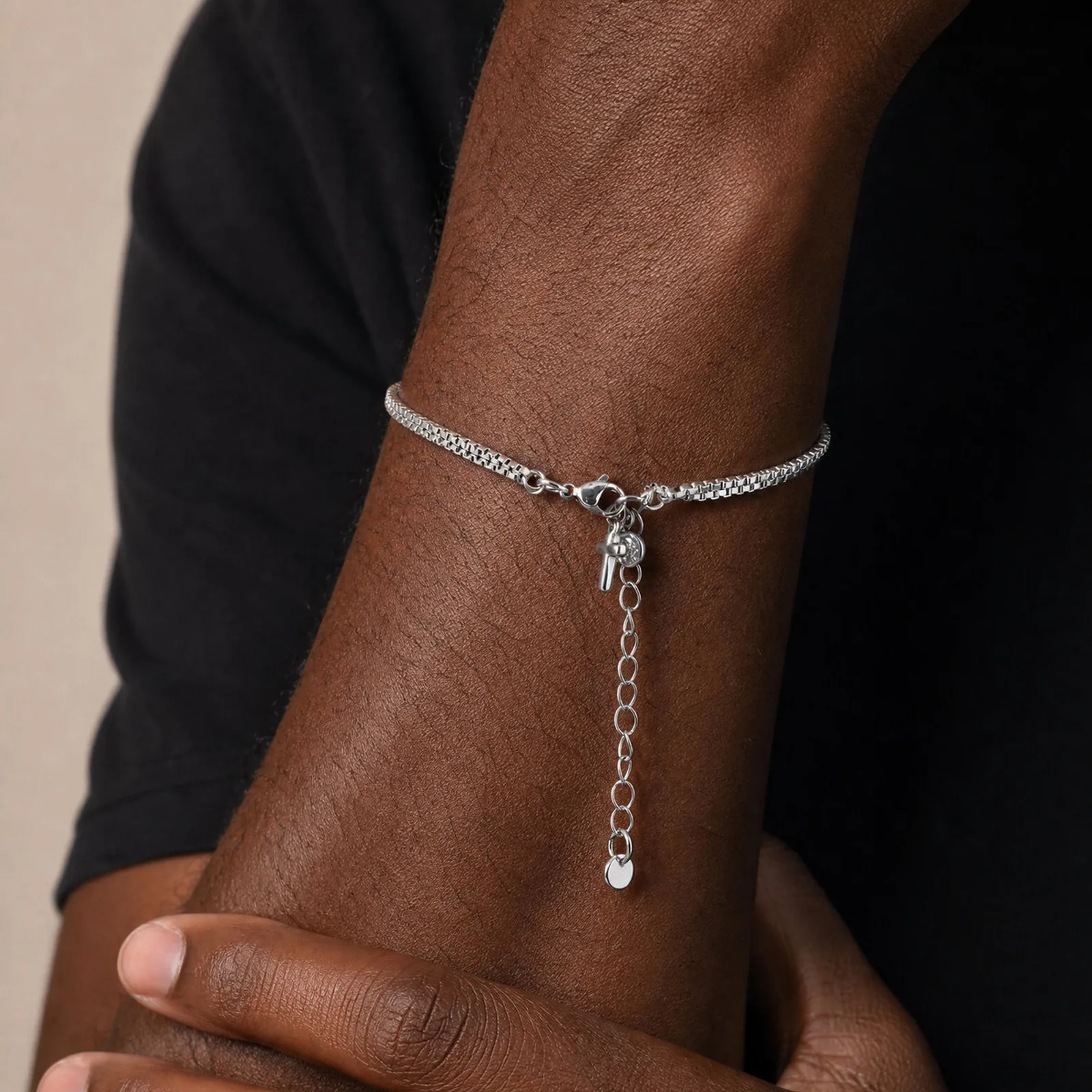 Hiphop Evil Eye Charms Kettenarmband für Männer und Jungen, 2-lagiges quadratisches Box-Kettenarmband, Edelstahl-Schmuckgeschenk – Detail 4