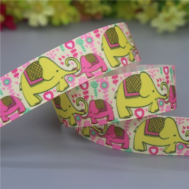 DHK 50yards Fish Elephant Whale Printed Grosgrain Ribbon Accessories Material Headwear Decoration DIY Sewing Craft S2136