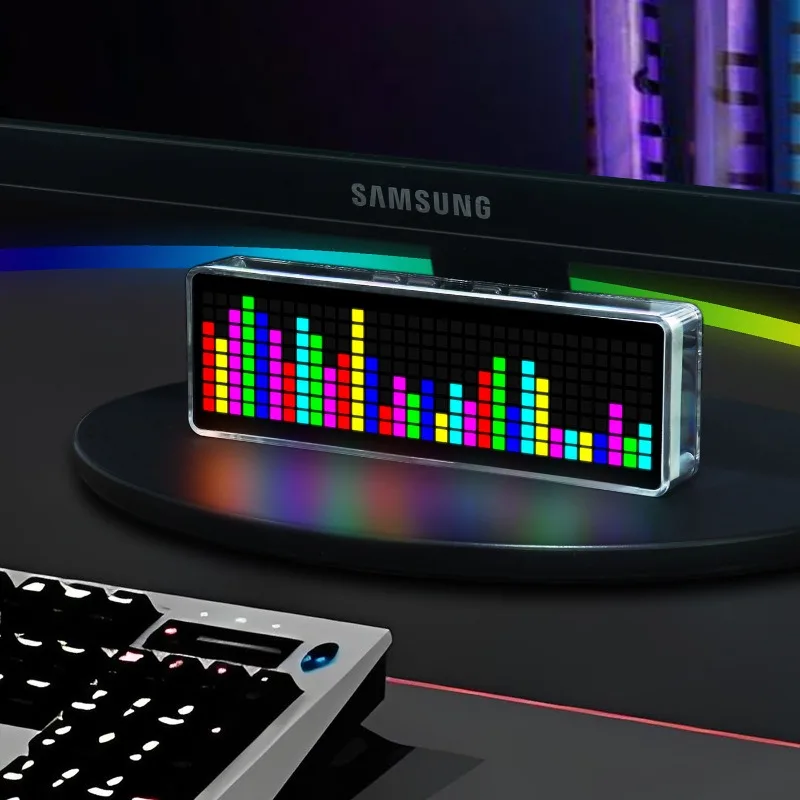 Colorful LED Music Spectrum Full-Color Music Rhythm Light Transparent Shell Electronic Clock Sound PickupAtmosphere Dazzling RGB