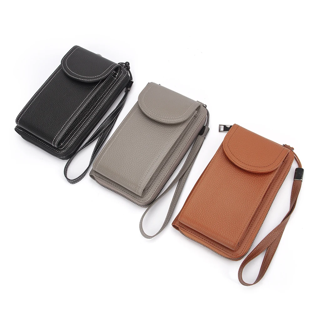 Genuine Leather Small Crossbody Bags Solid Color Luxury Chest Bag High Quality Casual Wallet Top Layer Cowhide Cellphone Bag